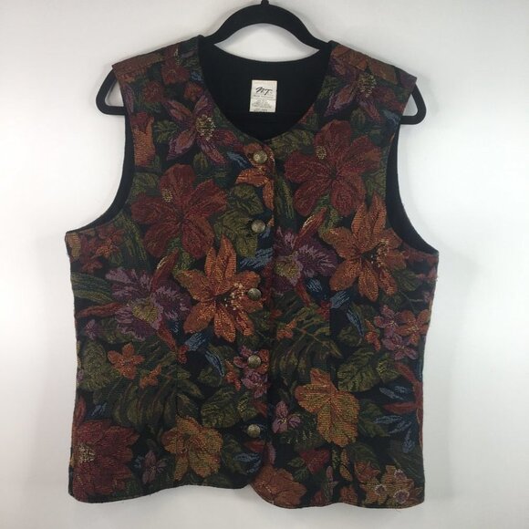 Norm Thompson Floral Vest Metal Buttons Size L - Picture 1 of 6